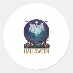 Halloween-Geist-Sonnenbrille Lila Mond Friedhof_1 Runder Aufkleber