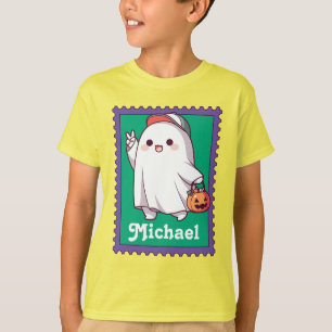 Halloween-Geist-Trick-or-Treat-Kinder-Name-Stempel T-Shirt