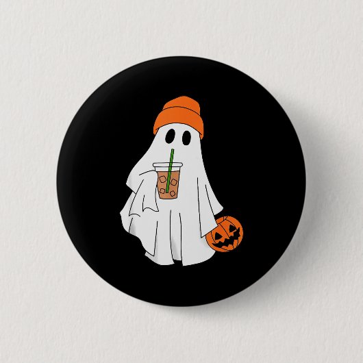 Halloween-Geist trinkt Kaffee Geist Eis Kaffee M Button (Vorderseite)