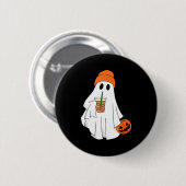 Halloween-Geist trinkt Kaffee Geist Eis Kaffee M Button (Vorne & Hinten)