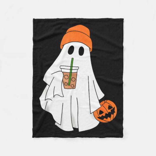 Halloween-Geist trinkt Kaffee Geist Eis Kaffee M Fleecedecke (Vorderseite)