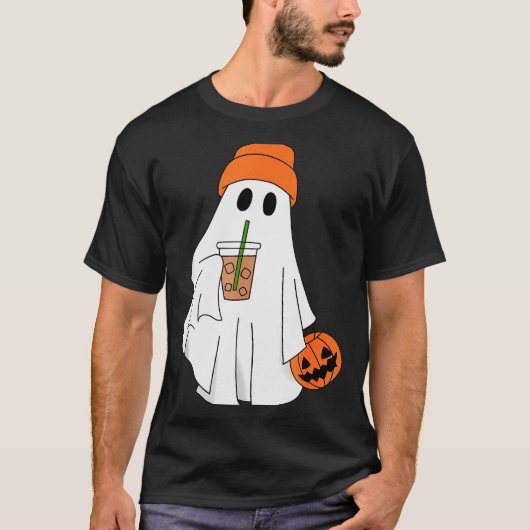 Halloween-Geist trinkt Kaffee Geist Eis Kaffee M T-Shirt (Vorderseite)