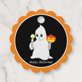 Halloween Geist und Kürbis auf schwarz Geschenkanhänger