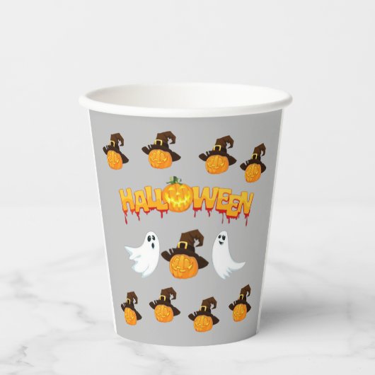 Halloween: Geist und Kürbis Pappbecher (Vorderseite)