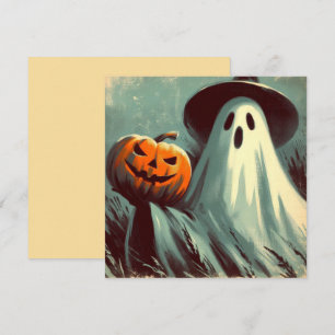 Halloween-Geist und Kürbisgruselgesicht Karte