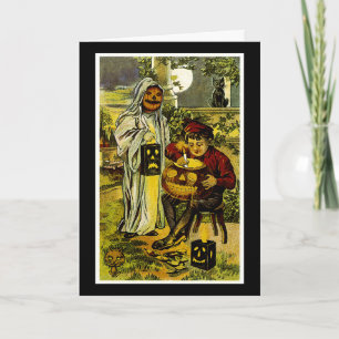 Halloween-Geist und Kürbislaterne Karte