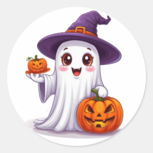 Halloween-Geist und Kürbisse Saisonale Dekoration  Runder Aufkleber