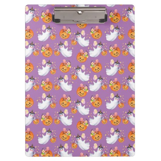 Halloween-Geist und Süßigkeiten - nahtloses Muster Klemmbrett (Vorderseite)
