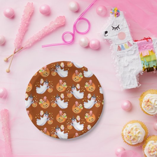 Halloween-Geist und Süßigkeiten - nahtloses Muster Pappteller (Party)