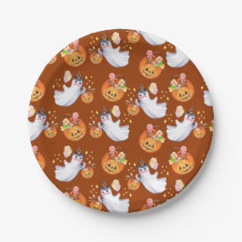 Halloween-Geist und Süßigkeiten - nahtloses Muster Pappteller