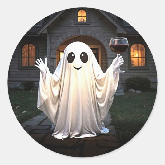 Halloween-Geist und Wein Runder Aufkleber (Vorderseite)