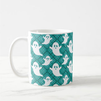 Halloween-Geister auf Aquamarin Kariert Kaffeetasse