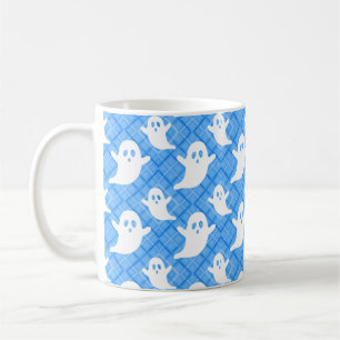 Halloween-Geister auf blauem Karo Kaffeetasse