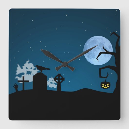 Halloween-Geister auf dem Friedhof Quadratische Wanduhr (Vorderseite)