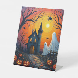 Halloween-Geister bewachen das Schloss Sockelschild