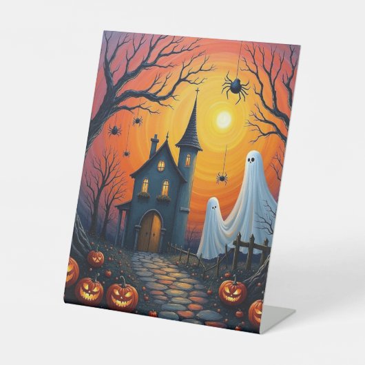 Halloween-Geister bewachen das Schloss Sockelschild (Vorderseite)