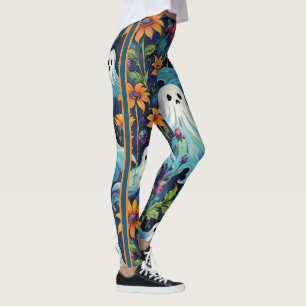 Halloween-Geister-Blume und Racing-Streifen Leggings