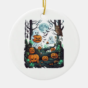 Halloween-Geister Gruselige Kürbisse Eule Vollmond Keramik Ornament