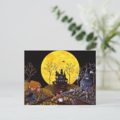 Halloween, Geister, Kirche, Grabsteine, Hexe Postkarte (Stehend Vorderseite)