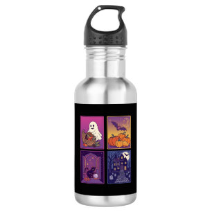 Halloween-Geister-Kürbisse Schwarze Katze Spukhaus Edelstahlflasche