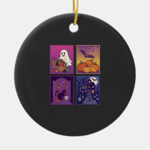 Halloween-Geister-Kürbisse Schwarze Katze Spukhaus Keramik Ornament