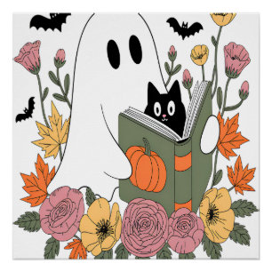 Halloween-Geister-Lesebuch Katze Poster