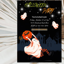 Halloween-Geister-Mädchen-und-Kürbis-Party Einladung