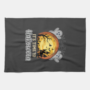 Halloween Geister Mond Gräber und Friedhof Vektor Geschirrtuch