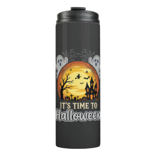 Halloween Geister Mond Gräber und Friedhof Vektor Thermosbecher