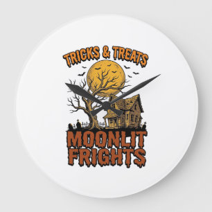 Halloween-Geister-Mond-Vintage-Baum-Nacht-Shirt_1 Große Wanduhr