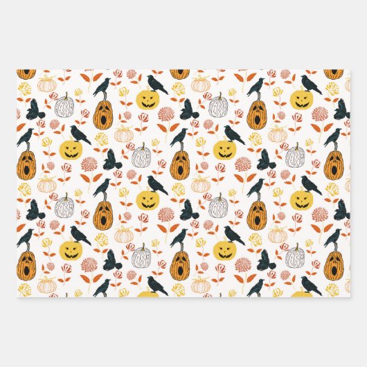 Halloween-Geister, Pumpkins, Ravens und Herbstfoli Geschenkpapier Set (Vorderseite)