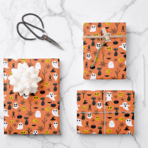 Halloween-Geister Schwarze Katzen Spinnennetze Spa Geschenkpapier Set