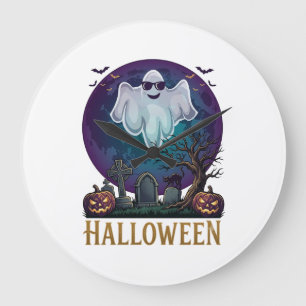 Halloween-Geister-Sonnenbrille Lila Mond Friedhof_ Große Wanduhr