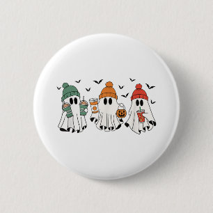 Halloween Geister trinken Kaffee Herbstfarben _1 Button