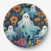 Halloween-Geister und Blume Pappteller (Vorderseite)