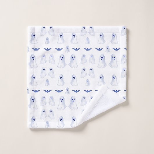 Halloween Geister und Fledermäuse in Wasserfarbe Badhandtuch Set (Waschlappen)