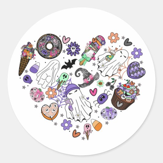 Halloween-Geister und Kürbisketten-Herzform Runder Aufkleber (Vorderseite)
