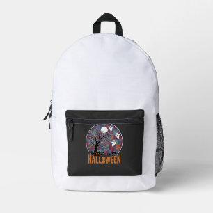 Halloween Geisterbaum Geister und schwarze Katze Bedruckter Rucksack
