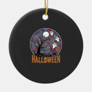 Halloween Geisterbaum Geister und schwarze Katze Keramik Ornament