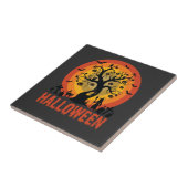 Halloween-Geisterbaum-Hexe und schwarze Katzen Fliese (Seite)