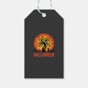 Halloween Geisterbaum Hexe und schwarze Katzen Geschenkanhänger