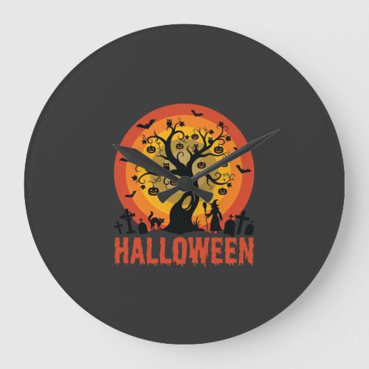Halloween Geisterbaum Hexe und schwarze Katzen Große Wanduhr (Vorderseite)