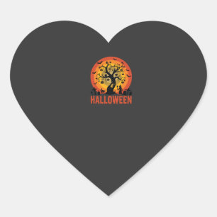 Halloween Geisterbaum Hexe und schwarze Katzen Herz-Aufkleber