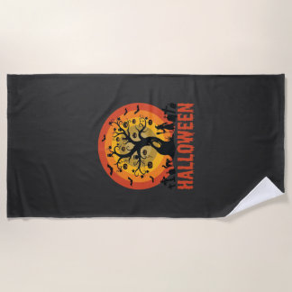 Halloween Geisterbaum Hexe und schwarze Katzen Strandtuch