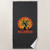 Halloween Geisterbaum Hexe und schwarze Katzen Strandtuch (Vorderseite)
