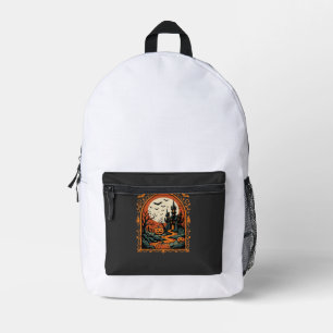 Halloween Geisterburg Kürbismond Vektorgrafik Bedruckter Rucksack