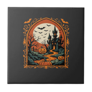 Halloween Geisterburg Kürbismond Vektorgrafik Fliese