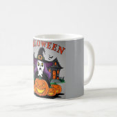 Halloween-Geisterhaus, Kürbisse, Hexen, Fledermäus Kaffeetasse (VorderseiteRechts)
