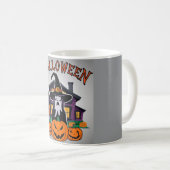 Halloween-Geisterhaus, Kürbisse, Hexen, Fledermäus Kaffeetasse (VorderseiteRechts)