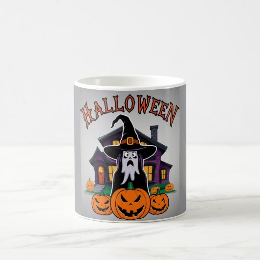 Halloween-Geisterhaus, Kürbisse, Hexen, Fledermäus Kaffeetasse (Mittel)